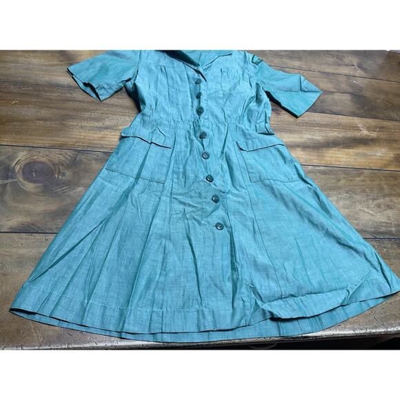 VTG 50s Girl Scout Uniform Dress Green Girls 10/12 Buttons Costume - Picture 8 of 15